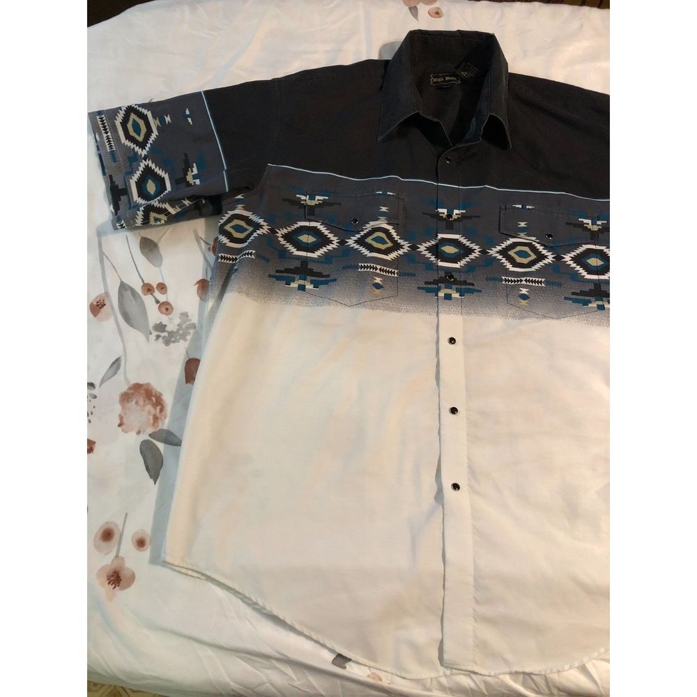 Vintage Men's High Noon Aztec Western Style Short Sleeve Pearl Button Size XL